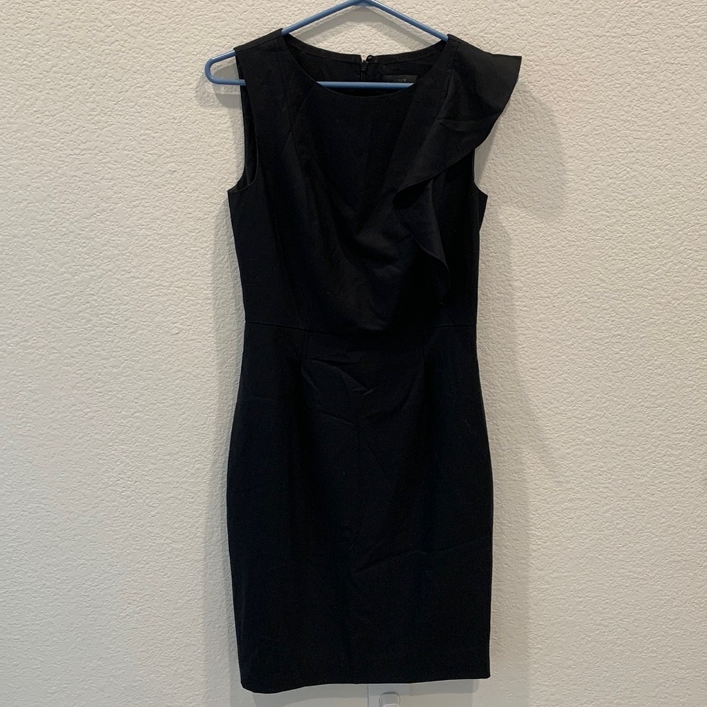 NWT J.Crew Ruffle Front Sheath Dress in Super 120s Wool Black 2